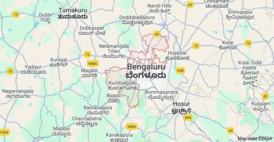 Location map of Sattva Sanio on Old Madras Road near Budigere Cross East Bangalore